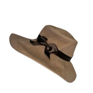 Patricia Underwood Wool Felt Hat Camel Brown‎ Ribbon Bow Floppy